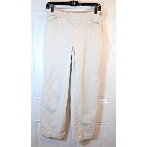 LL Bean Beige/Bone Khakis Side Button Zip Wide Straight Leg Trousers Sz 8P - Picture 1 of 5